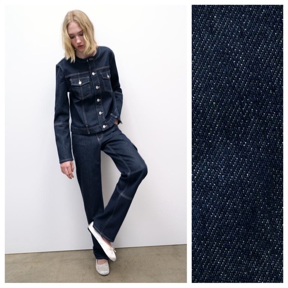 NWT. Zara TRF Dark Indigo Denim Jacket. Size M. - Picture 2 of 12